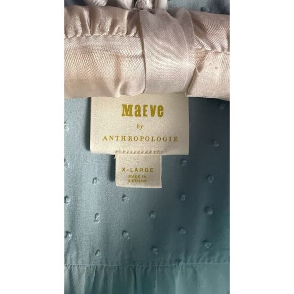 Maeve Anthropologie Womens Blue Rosa Swiss Dot Smocked Hem Blouse Sz XL - Picture 7 of 10